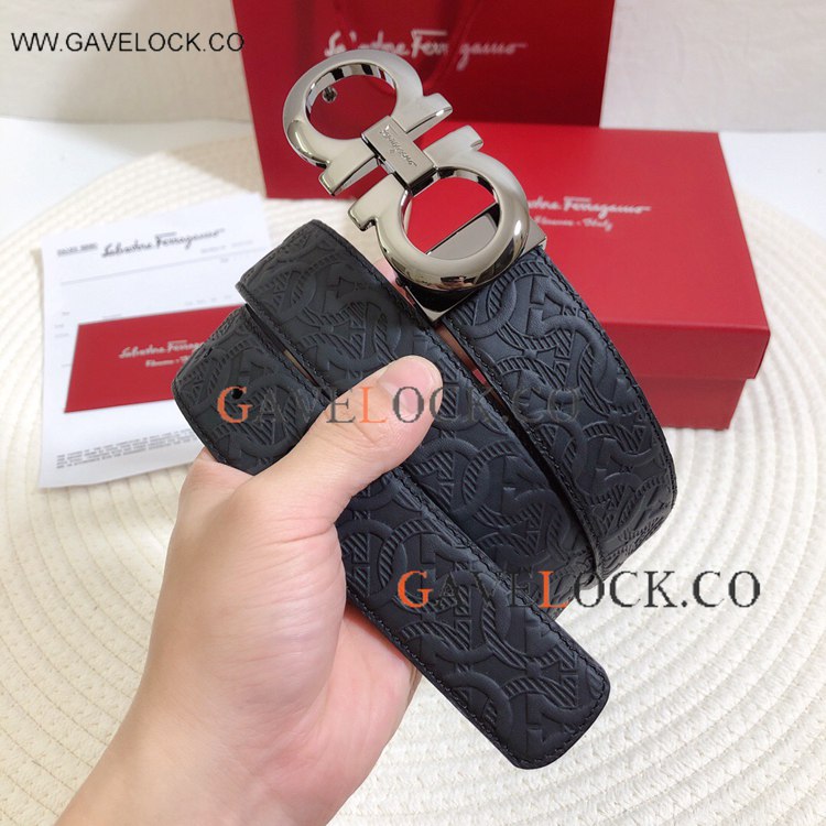 2022 Copy Salvatore Ferragamo Embossed belt Gray Clasp